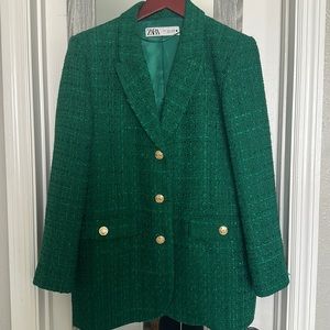 ZARA - Green-  double breasted textured blazer